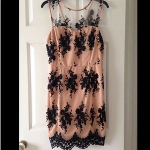 Blush Pink and Black Lace Overlay Boutique Dress,L